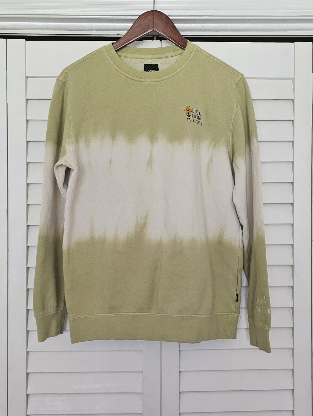 Vans Have A Nice Day Sweatshirt Size S Green White Tie Dye Crew Neck Pullover